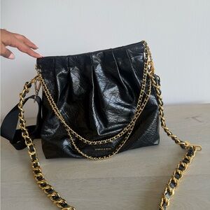 Charles & Keith Black Shoulder Bag with Gold Chain